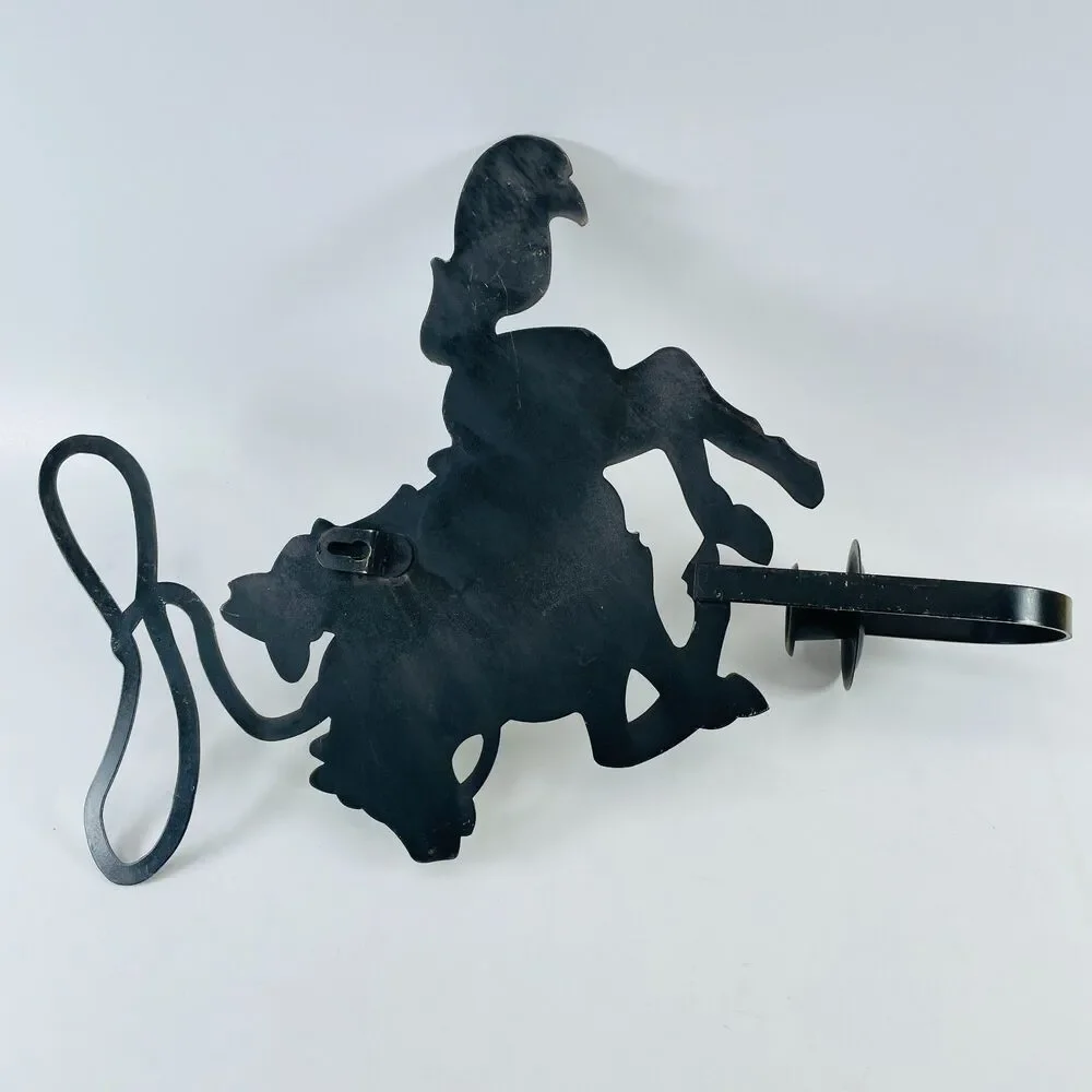 Vtg Brass Cowboy Roper Rodeo Wall Candle Sconce Holder 14.5